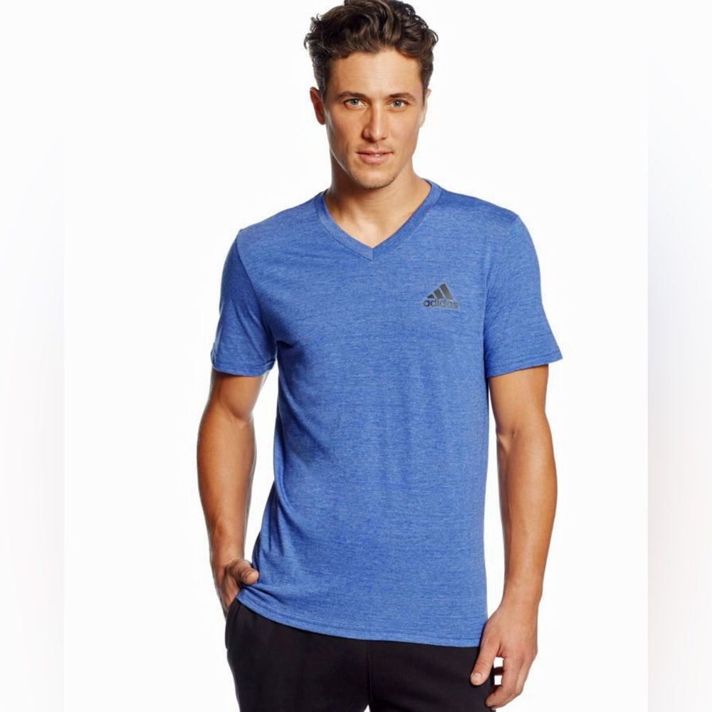 Adidas V-Neck Athletic T-Shirt Blue Performance Tee Size M